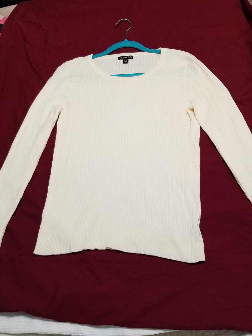 George White Ribbed Crewneck Long-Sleeve Sweater